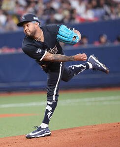 オリックス対ソフトバンク　力投するオリックス先発のアンダーソン･エスピノーザ(撮影･西尾就之)