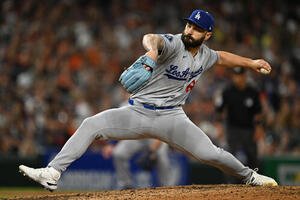 Aug 28, 2026; Detroit, Michigan, USA;  Los Angeles Dodgers pitcher Tanner Scott (66) throws a pitch against the Detroit Tigers in the ninth inning at Comerica Park.  Mandatory Credit: Lon Horwedel－Imagn Images