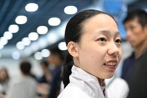 公開練習を終え取材に応じる石井小夏(撮影･滝沢徹郎)