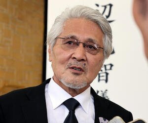 横浜･渡辺元智元監督のお別れの会に出席し、報道陣の質問に答える愛甲猛氏(撮影･浅見桂子)