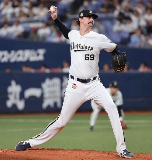 オリックス対ソフトバンク　力投するオリックス先発のショーン･ジェリー(撮影･西尾就之)