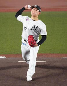 ロッテ対楽天　先発し力投するロッテ石垣元気(撮影･鈴木みどり)