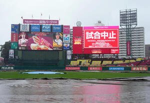 楽天対ソフトバンク　試合が雨天中止となった楽天モバイル最強パーク宮城(撮影･足立雅史)