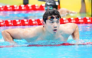 男子400メートル個人メドレー予選　レースを終え引き揚げる汪順(撮影･鈴木みどり)