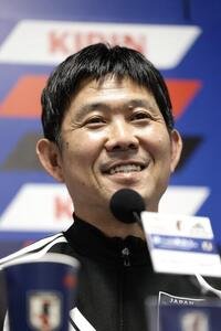 ベネズエラ戦の前日会見で笑顔を見せる森保一監督(撮影･前田充)