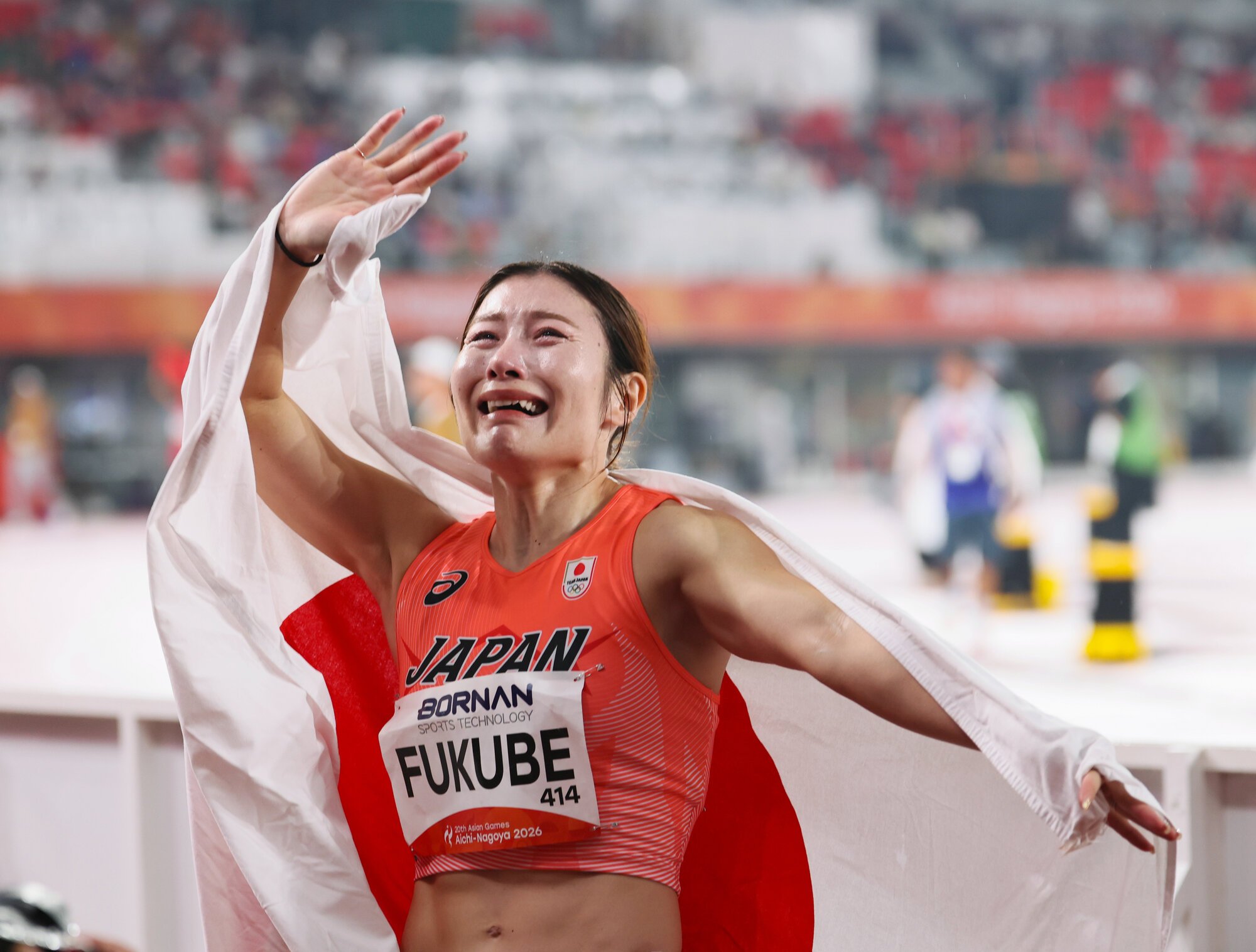 愛知･名古屋アジア大会　陸上の女子100メートル障害で優勝した福部真子=田辺拓也撮影
