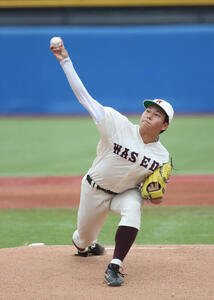 東大対早大　先発した早大･安田虎汰郎(撮影･柴田隆二)