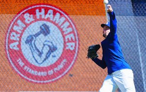 ドジャース対ブレーブス　試合前練習を行うドジャースのブレーク･スネル(撮影･垰建太)