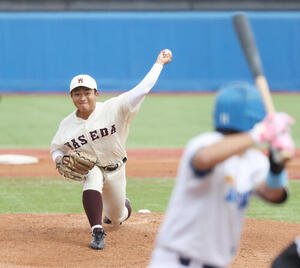 早大対東大　先発した早大･香西一希(撮影･柴田隆二)