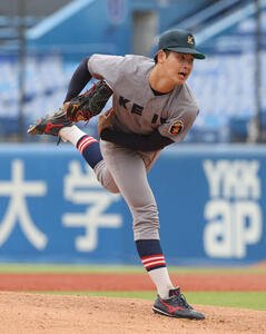 法大対慶大　先発した慶大･渡辺和大(撮影･柴田隆二)