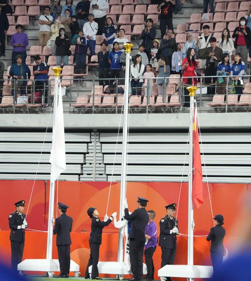 日本対韓国　国旗掲揚で韓国国旗があがらない(2026年10月3日撮影)