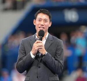 引退セレモニーに臨む錦織圭(撮影･足立雅史)