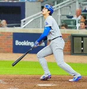 ブレーブス対ドジャース　5回表ドジャース1死、左飛に倒れる大谷翔平(撮影･垰建太)