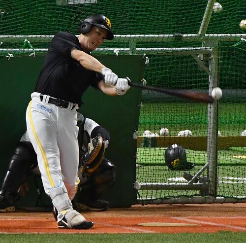 フリー打撃を行うソフトバンク栗原陵矢(撮影･岩下翔太)