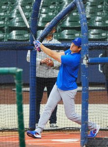 フリー打撃を行うドジャース大谷翔平(撮影･垰建太)