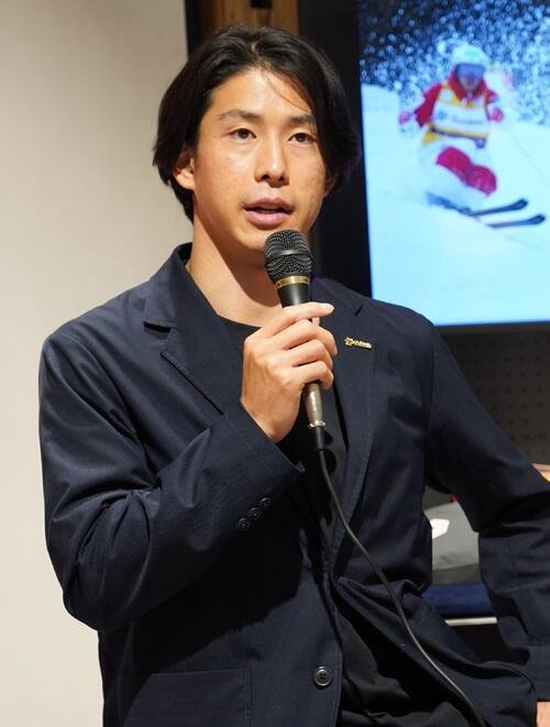 ゴールドウインのイベントに登壇したフリースタイルスキー･モーグル日本代表の堀島行真(撮影･栗林真菜)