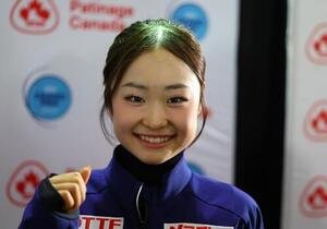 GPシリーズ･スケートカナダ　前日練習後に笑顔を見せる島田麻央(撮影･藤塚大輔)